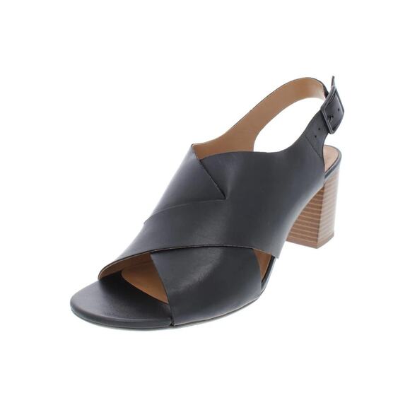 Clarks Deva Janie Black Leather Slingback Peep Toe Heels Shoes Size 10 - Picture 1 of 7